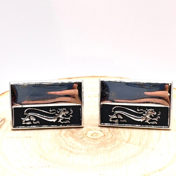 Vintage Shields Fifth Avenue Signed Silver Tone Black Enamel Men's Cuff Links - Picture 6 of 10